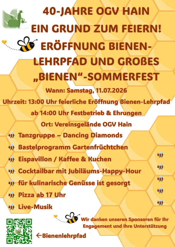 Einladung zu unserem Sommerfest und Eröffnung Bienenlehrpfad